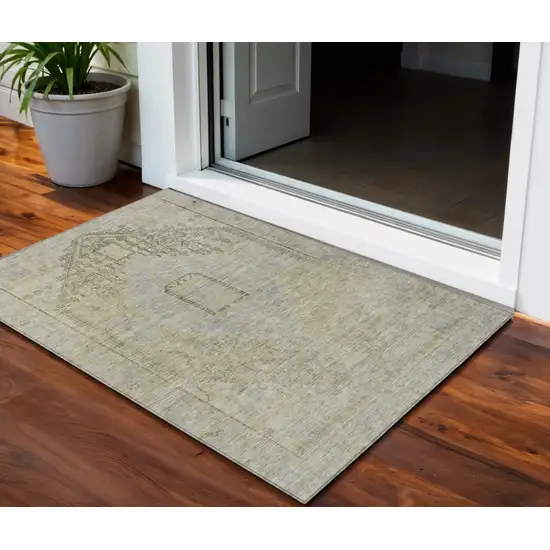 Taupe Light Blue And Gray Oriental Washable Indoor Outdoor Area Rug Photo 1