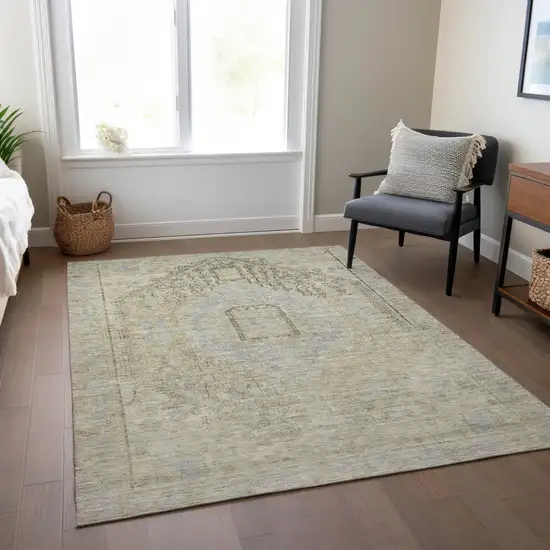 Taupe Light Blue And Gray Oriental Washable Indoor Outdoor Area Rug Photo 9