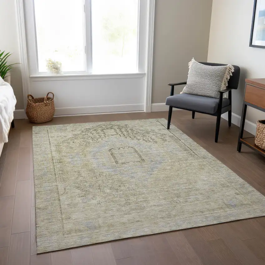 Taupe Light Blue And Gray Oriental Washable Indoor Outdoor Area Rug Photo 9