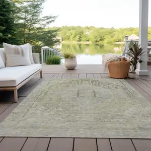 Photo of Taupe Light Blue And Gray Oriental Washable Indoor Outdoor Area Rug
