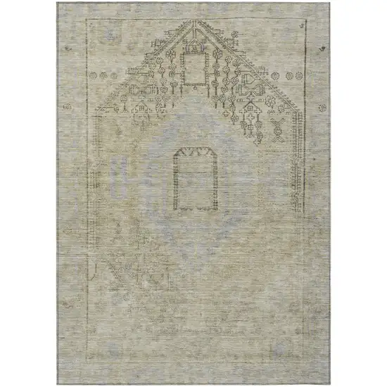 Taupe Light Blue And Gray Oriental Washable Indoor Outdoor Area Rug Photo 2