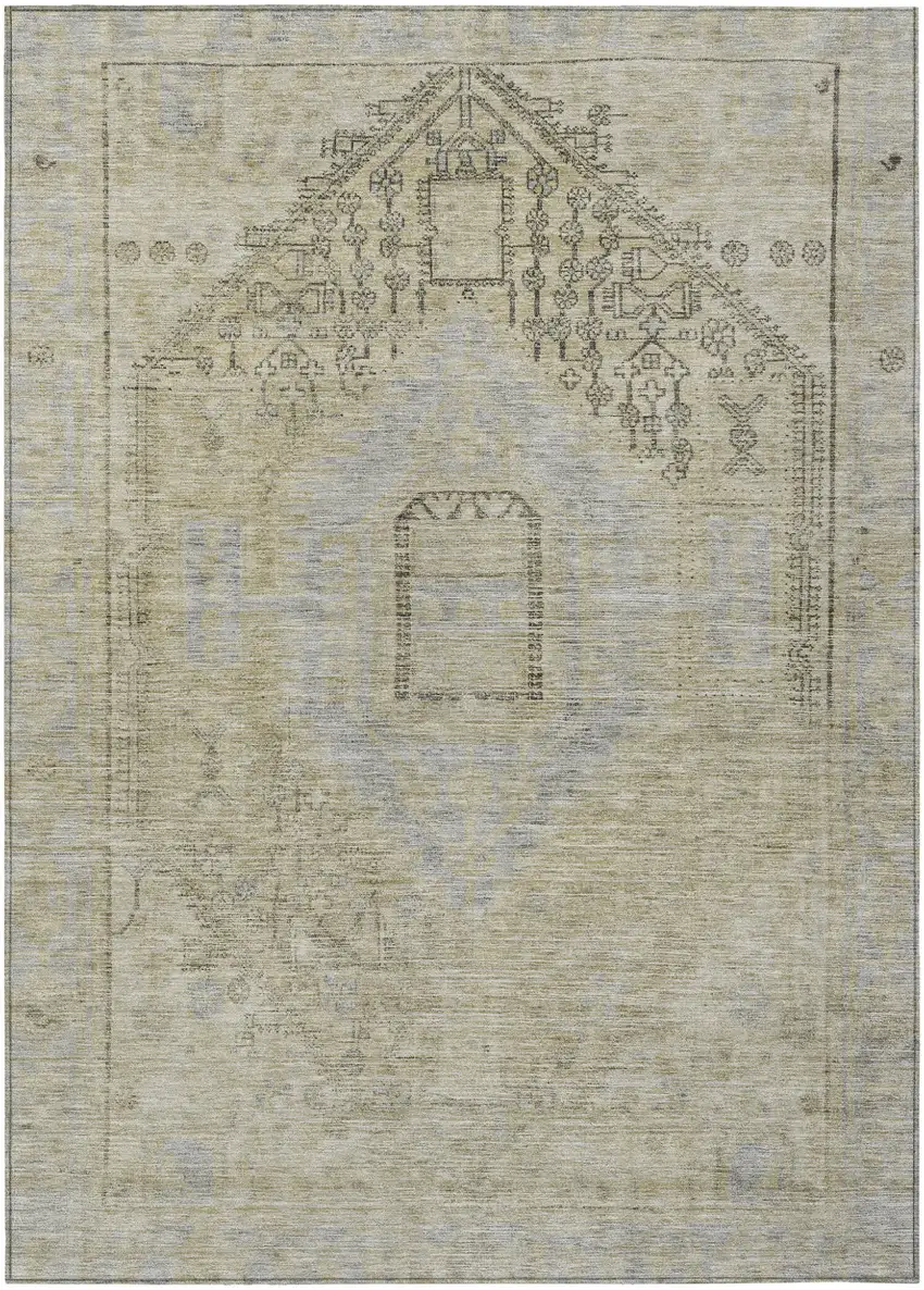 Taupe Light Blue And Gray Oriental Washable Indoor Outdoor Area Rug Photo 2