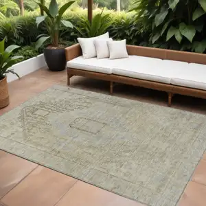 Photo of Taupe Light Blue And Gray Oriental Washable Indoor Outdoor Area Rug