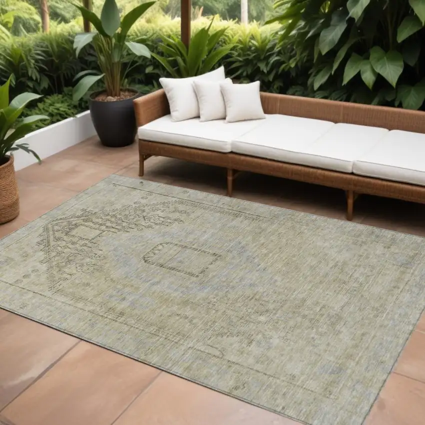 Taupe Light Blue And Gray Oriental Washable Indoor Outdoor Area Rug Photo 1