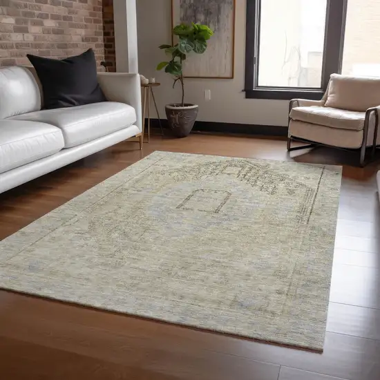 Taupe Light Blue And Gray Oriental Washable Indoor Outdoor Area Rug Photo 8