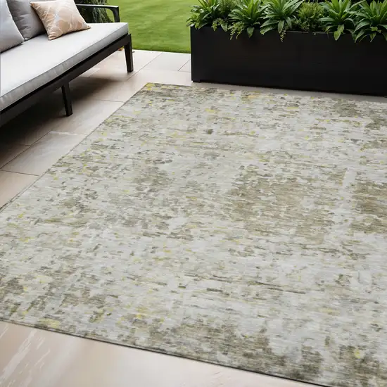 Taupe Light Yellow And Ivory Abstract Washable Indoor Outdoor Area Rug Photo 1
