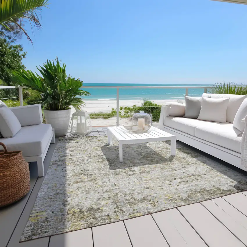 Taupe Light Yellow And Ivory Abstract Washable Indoor Outdoor Area Rug Photo 9