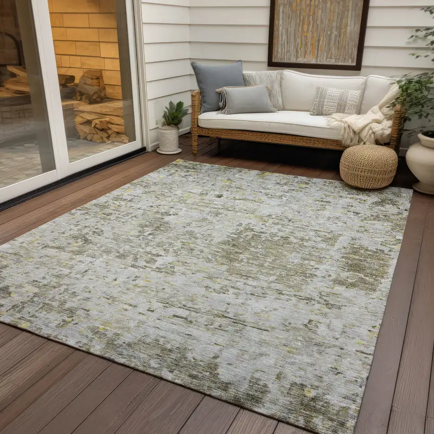 Taupe Light Yellow And Ivory Abstract Washable Indoor Outdoor Area Rug Photo 6