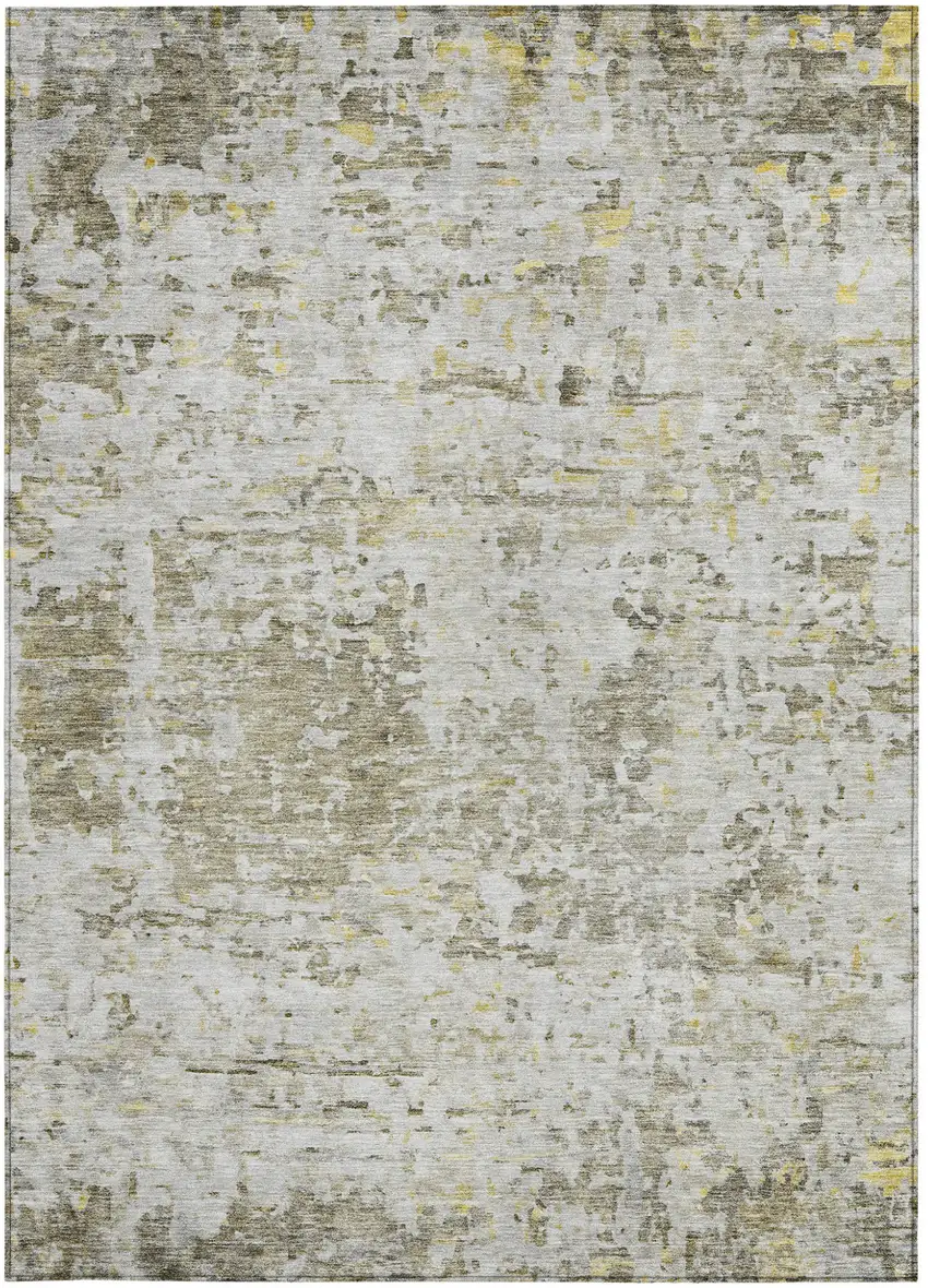 Taupe Light Yellow And Ivory Abstract Washable Indoor Outdoor Area Rug Photo 5