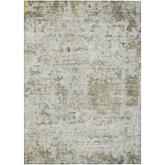 Taupe Light Yellow And Ivory Abstract Washable Indoor Outdoor Area Rug Photo 2
