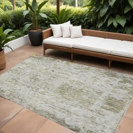 Taupe Light Yellow And Ivory Abstract Washable Indoor Outdoor Area Rug Photo 1