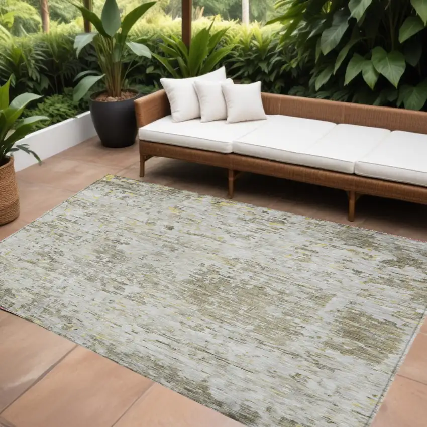 Taupe Light Yellow And Ivory Abstract Washable Indoor Outdoor Area Rug Photo 1