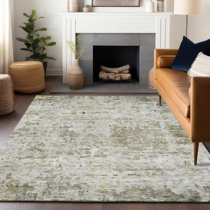 Taupe Light Yellow And Ivory Abstract Washable Indoor Outdoor Area Rug Photo 8