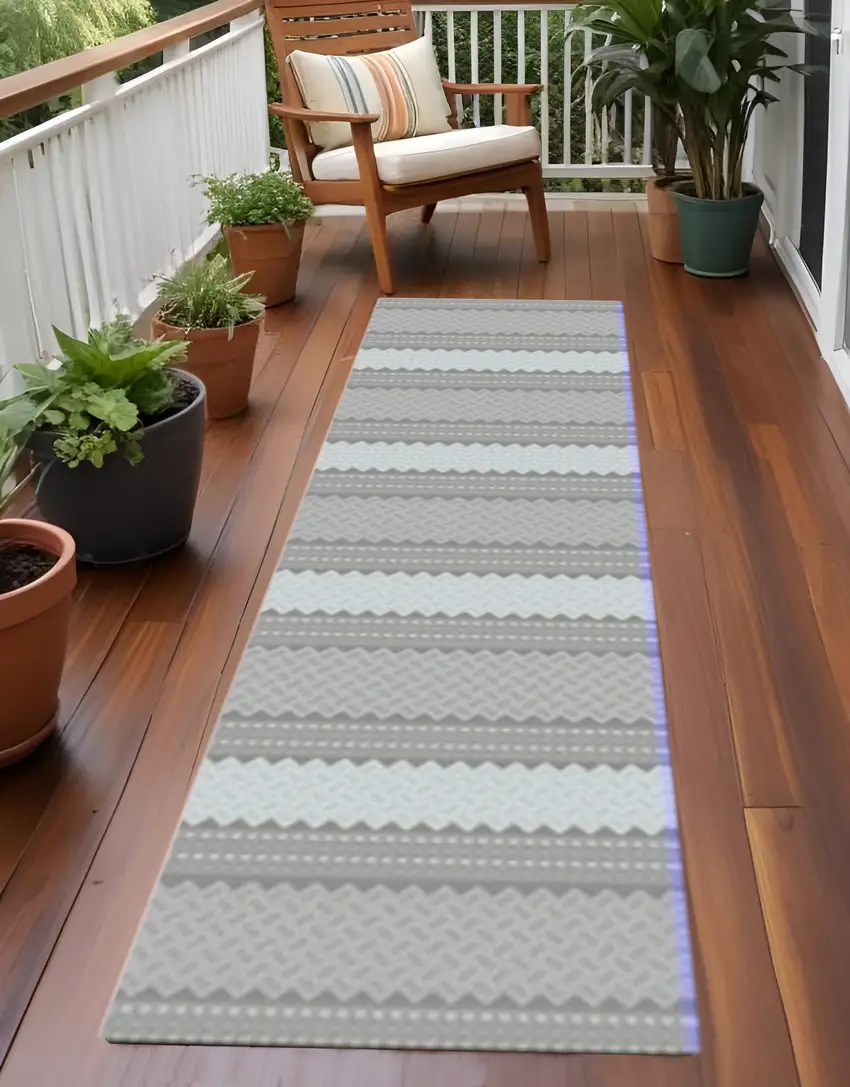 Gray and Ivory Southwestern Indoor Outdoor Area Rug Photo 1