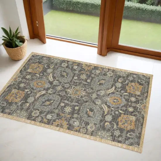 2'X3' Taupe Machine Woven Vintage Floral Traditional Indoor Accent Rug Photo 1