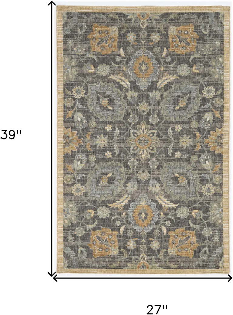 Taupe Machine Woven Vintage Floral Traditional Indoor Accent Rug Photo 4