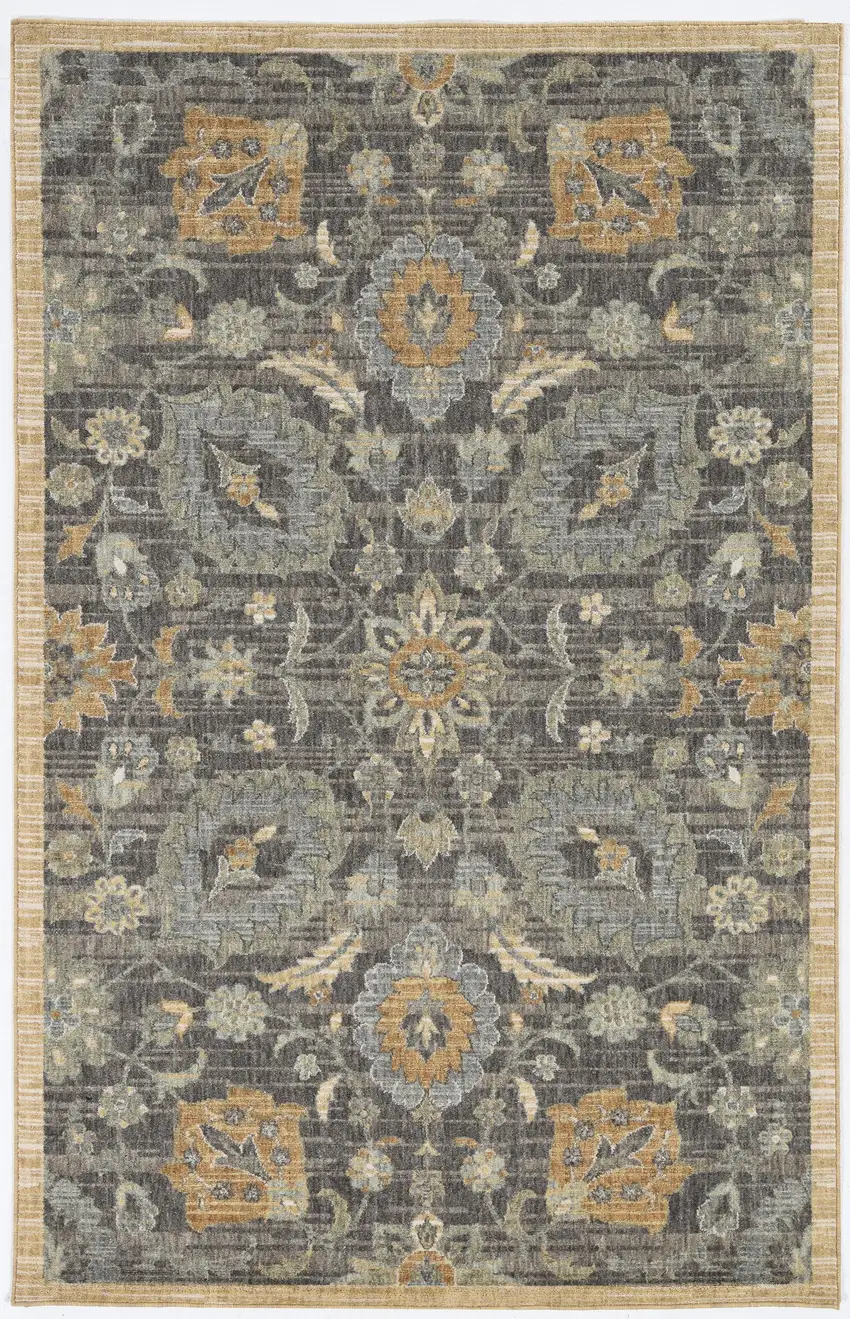 Taupe Machine Woven Vintage Floral Traditional Indoor Accent Rug Photo 1