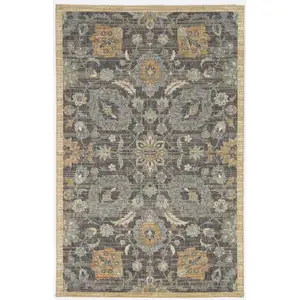 Photo of Taupe Machine Woven Vintage Floral Traditional Indoor Accent Rug
