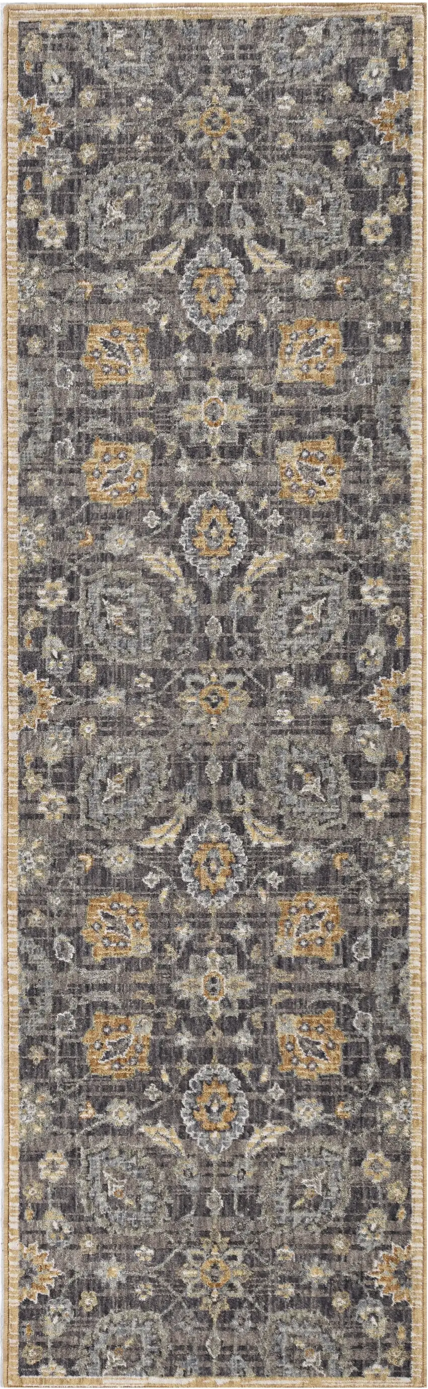 8' Taupe Machine Woven Vintage Traditional Indoor Runner Rug Photo 2