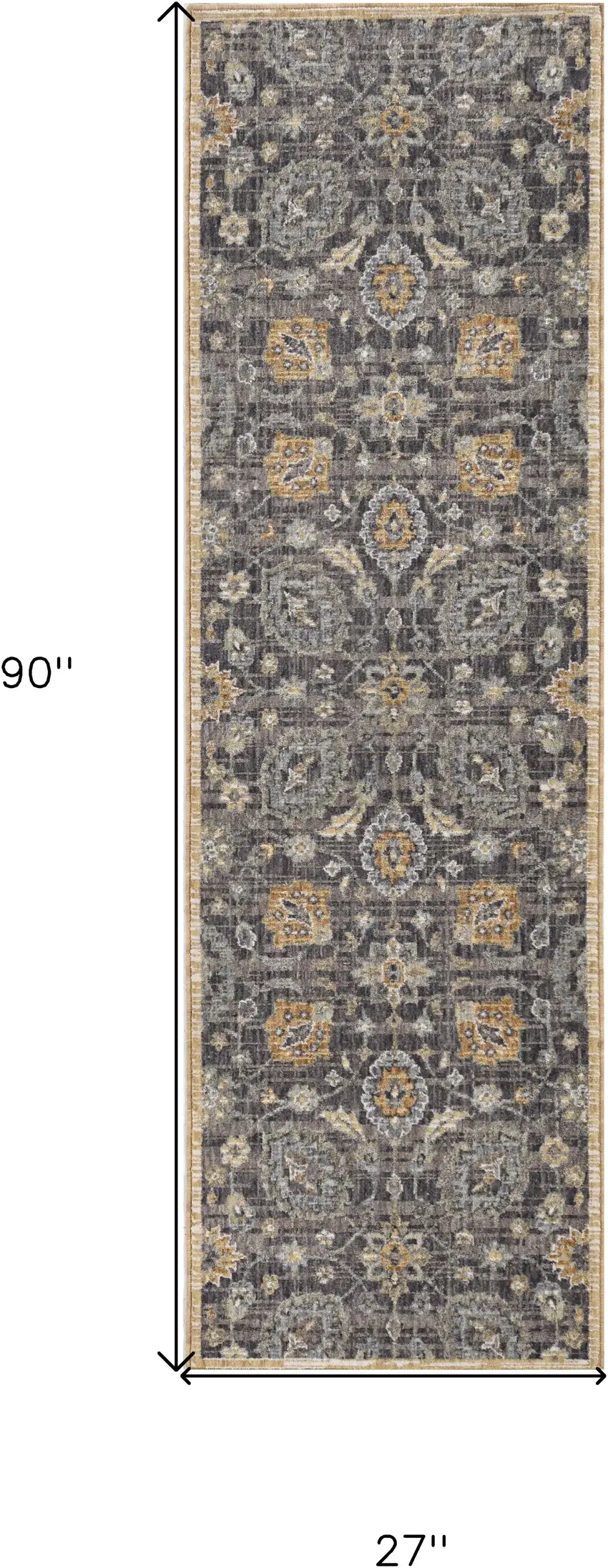 8' Taupe Machine Woven Vintage Traditional Indoor Runner Rug Photo 3