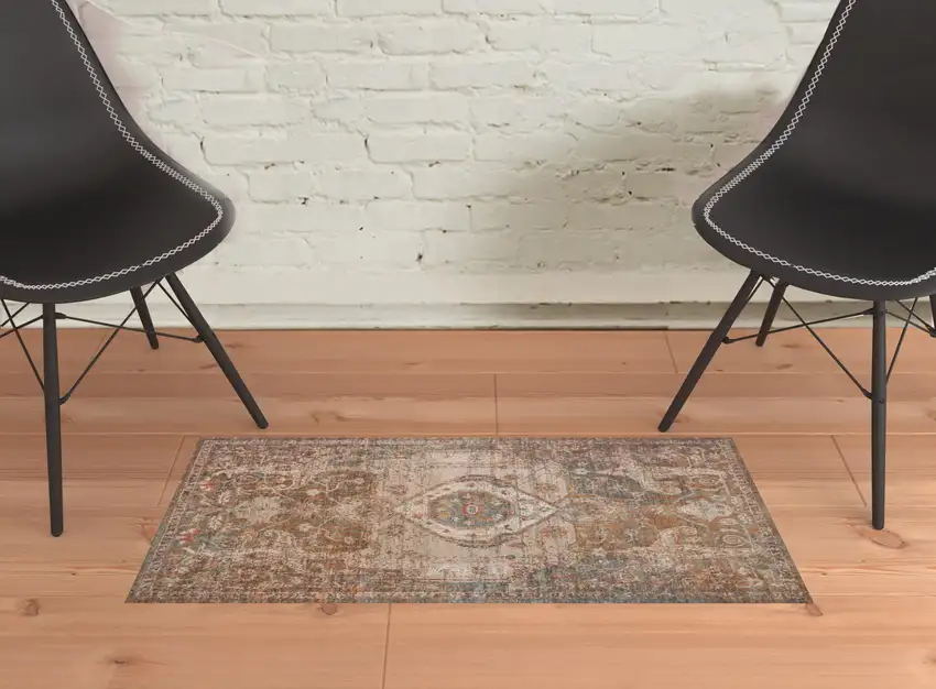 Taupe Medallion Power Loom Area Rug With Fringe Photo 4
