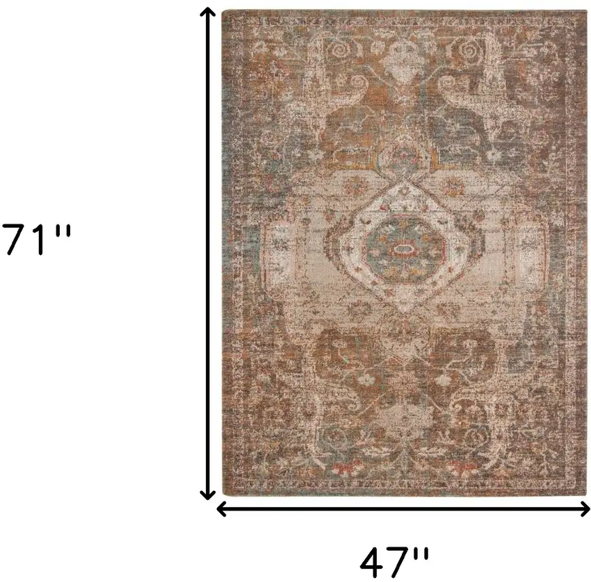 Taupe Medallion Power Loom Area Rug With Fringe Photo 6