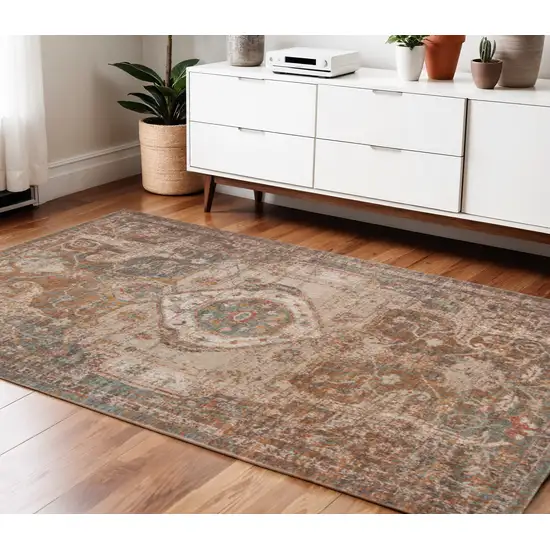 Beige Gray and Taupe Medallion Power Loom Area Rug Photo 1
