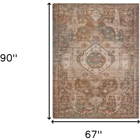 Taupe Medallion Power Loom Area Rug With Fringe Photo 6