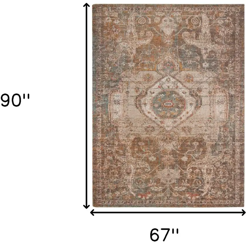 Taupe Medallion Power Loom Area Rug With Fringe Photo 6