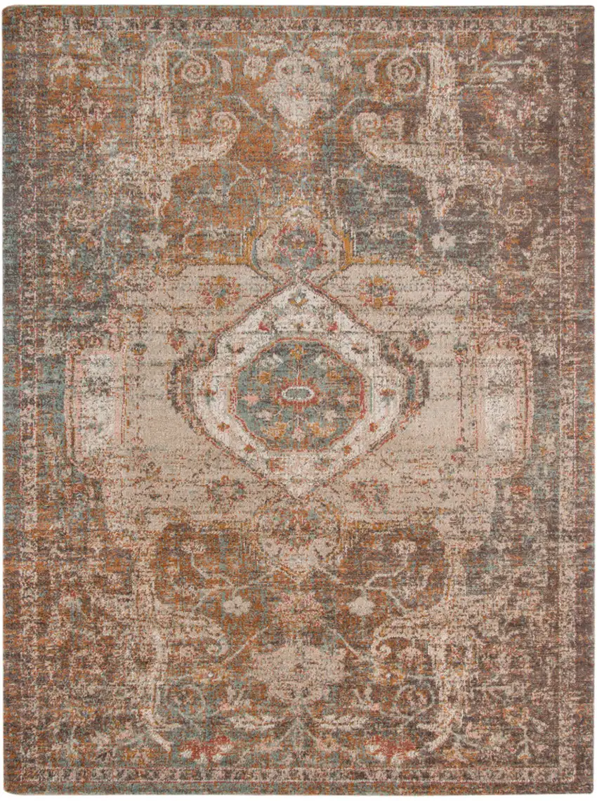 Taupe Medallion Power Loom Area Rug With Fringe Photo 1