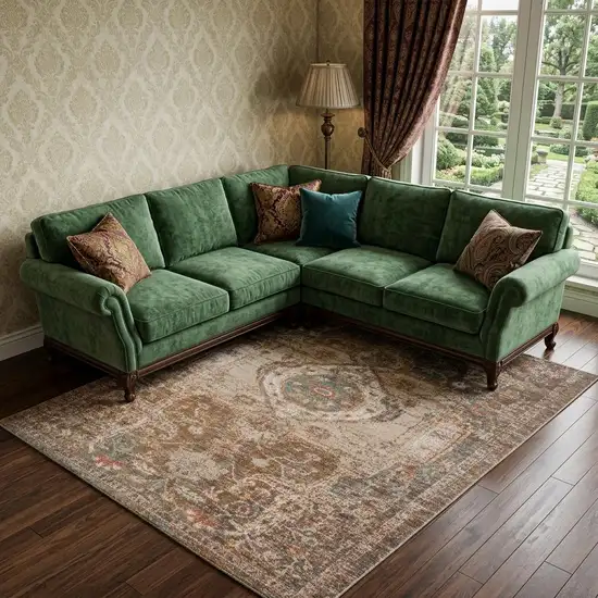 Beige Gray and Taupe Medallion Power Loom Area Rug Photo 1