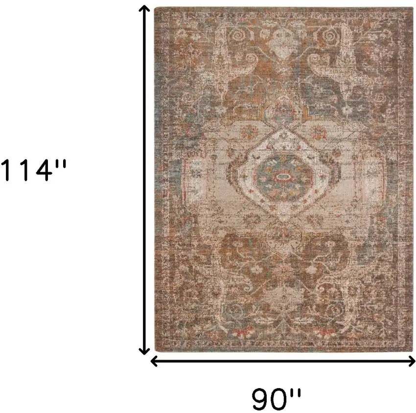 Taupe Medallion Power Loom Area Rug With Fringe Photo 6