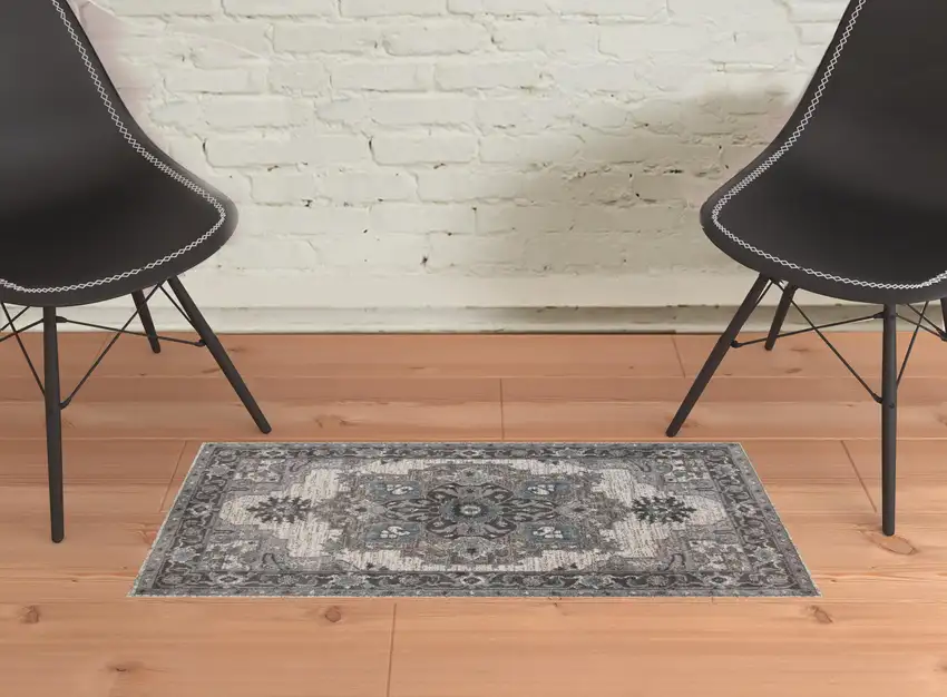 Taupe Medallion Power Loom Area Rug Photo 4