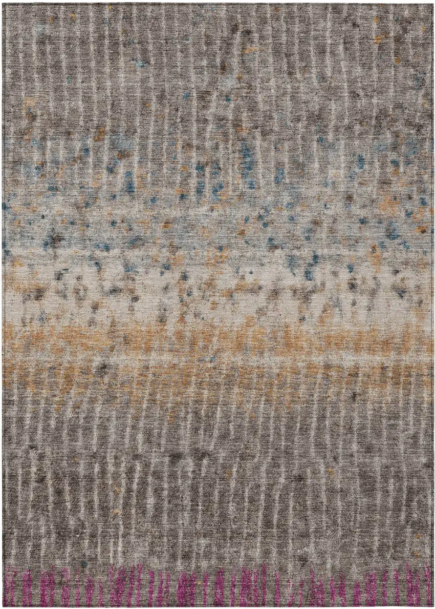 Taupe Merlot And Copper Abstract Washable Indoor Outdoor Area Rug Photo 1
