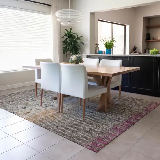 Taupe Merlot And Copper Abstract Washable Indoor Outdoor Area Rug Photo 6