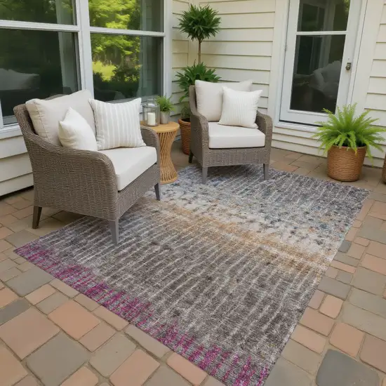 Taupe Merlot And Copper Abstract Washable Indoor Outdoor Area Rug Photo 4