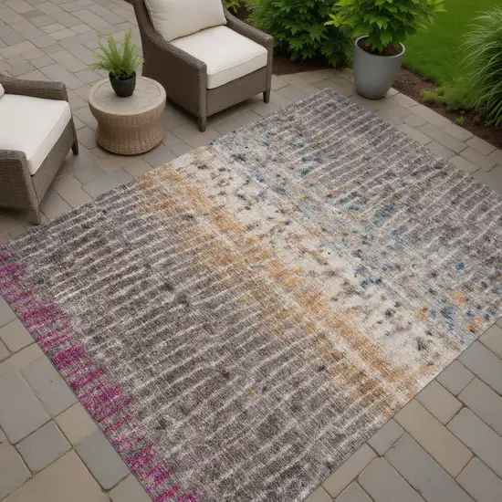 Taupe Merlot And Copper Abstract Washable Indoor Outdoor Area Rug Photo 7