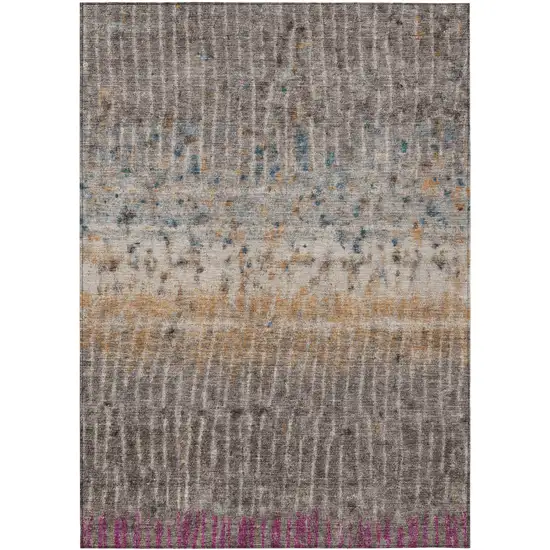 Taupe Merlot And Copper Abstract Washable Indoor Outdoor Area Rug Photo 1