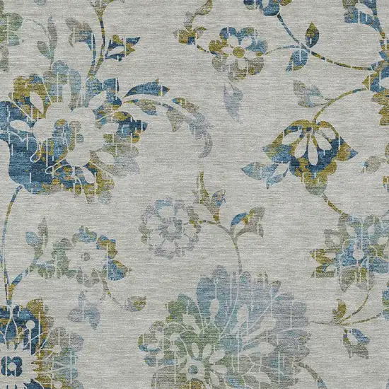 Taupe Navy Blue And Denim Blue Floral Washable Indoor Outdoor Area Rug Photo 7
