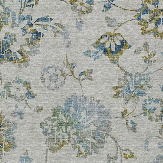 Taupe Navy Blue And Denim Blue Floral Washable Indoor Outdoor Area Rug Photo 7