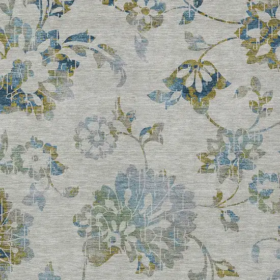 Taupe Navy Blue And Denim Blue Floral Washable Indoor Outdoor Area Rug Photo 7