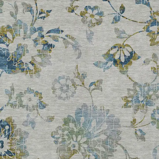 Taupe Navy Blue And Denim Blue Floral Washable Indoor Outdoor Area Rug Photo 7