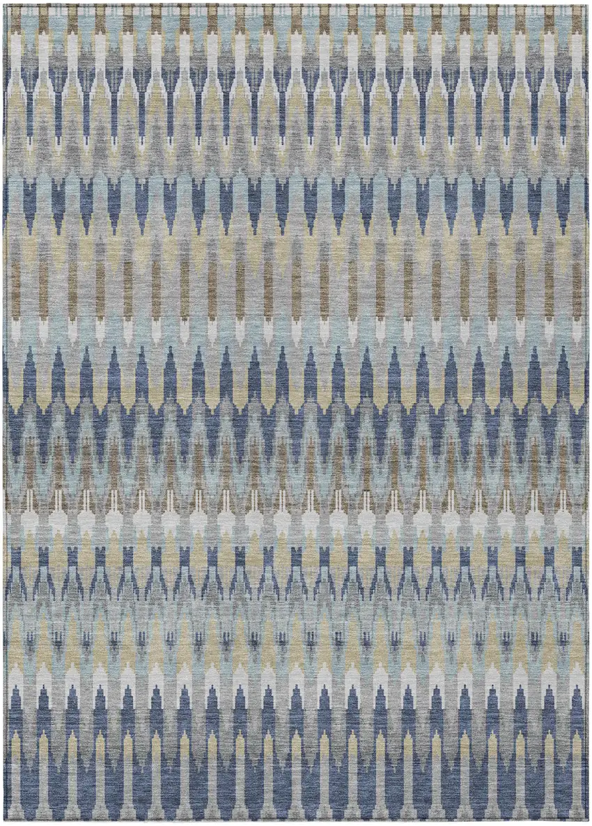 Taupe Navy Blue And Denim Blue Southwestern Washable Indoor Outdoor Area Rug Photo 2