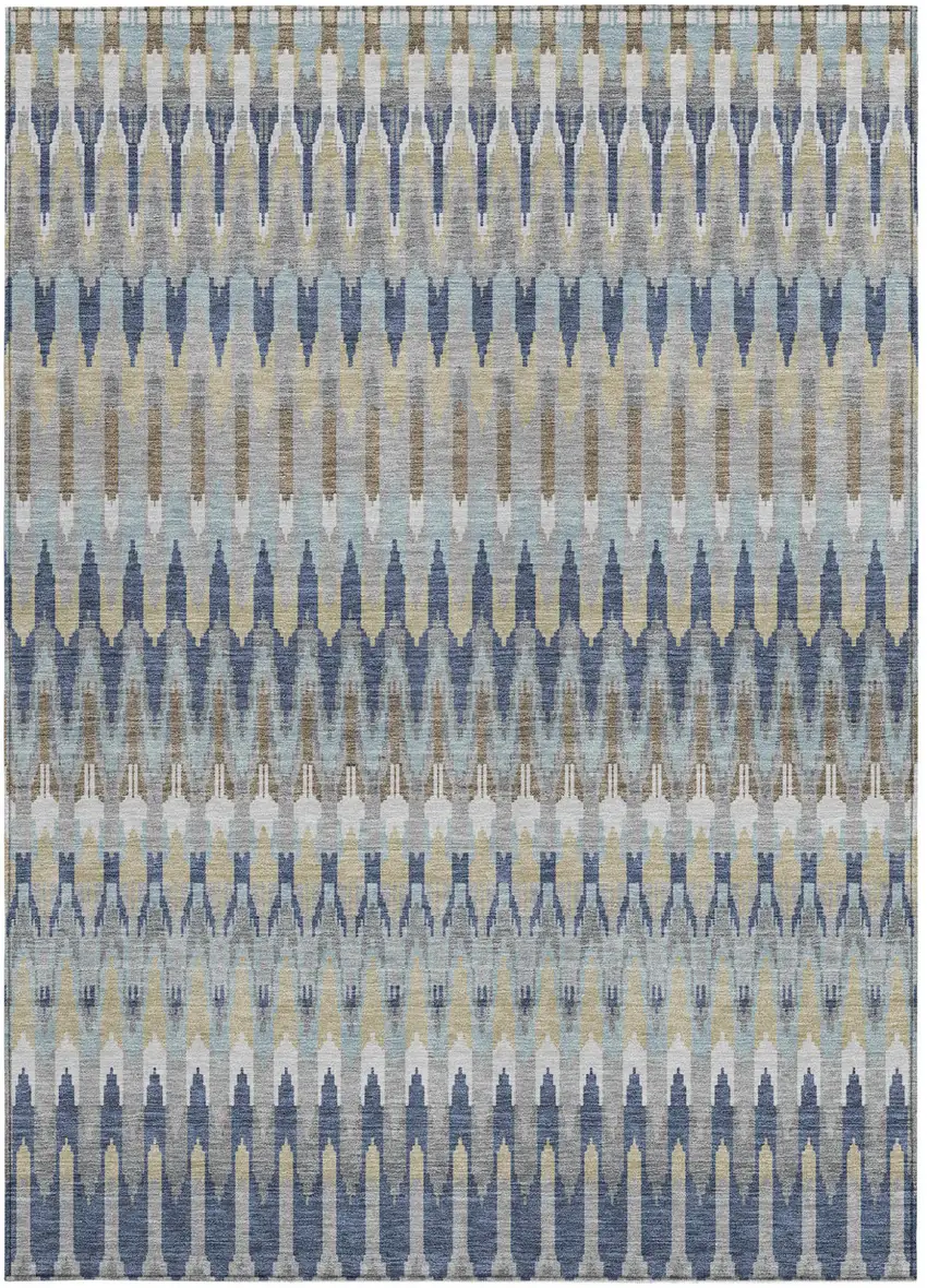 Taupe Navy Blue And Denim Blue Southwestern Washable Indoor Outdoor Area Rug Photo 7