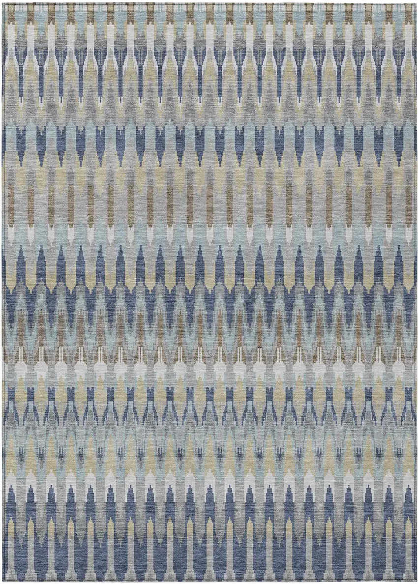 Taupe Navy Blue And Denim Blue Southwestern Washable Indoor Outdoor Area Rug Photo 2