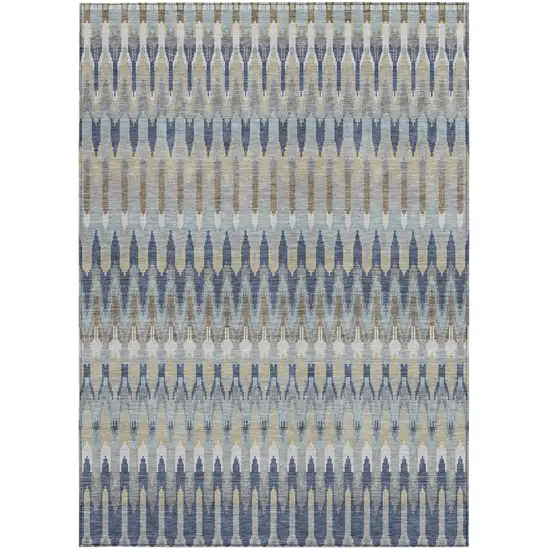 Taupe Navy Blue And Denim Blue Southwestern Washable Indoor Outdoor Area Rug Photo 7