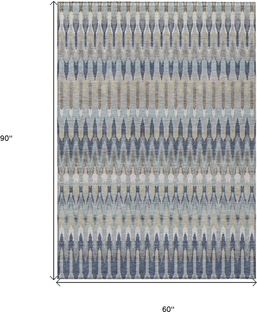 Taupe Navy Blue And Denim Blue Southwestern Washable Indoor Outdoor Area Rug Photo 3