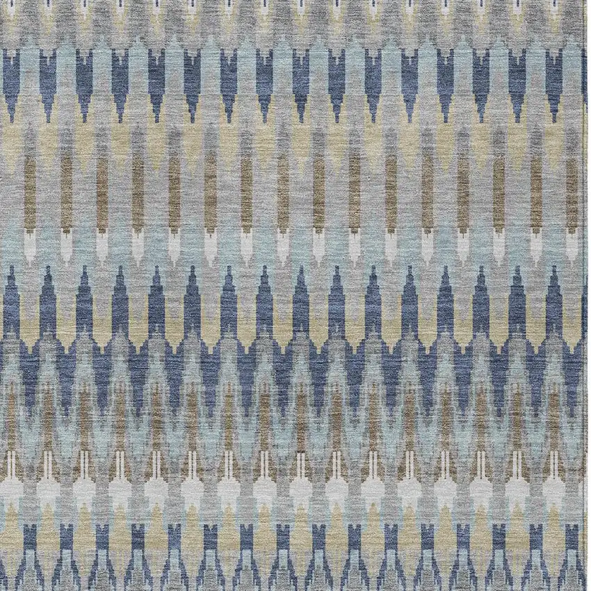 Taupe Navy Blue And Denim Blue Southwestern Washable Indoor Outdoor Area Rug Photo 6
