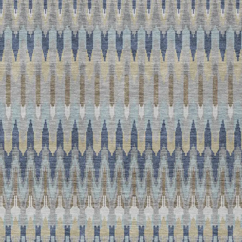 Taupe Navy Blue And Denim Blue Southwestern Washable Indoor Outdoor Area Rug Photo 6