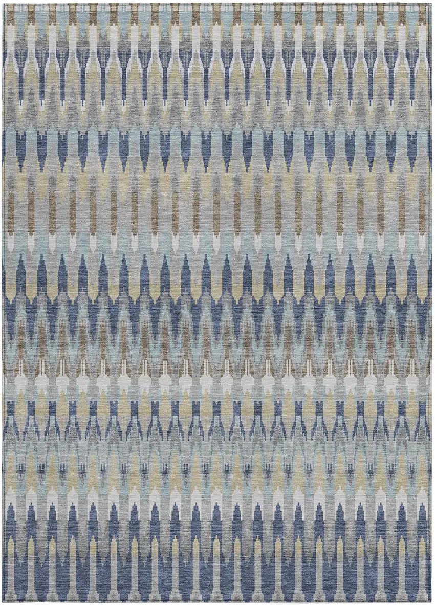 Taupe Navy Blue And Denim Blue Southwestern Washable Indoor Outdoor Area Rug Photo 7